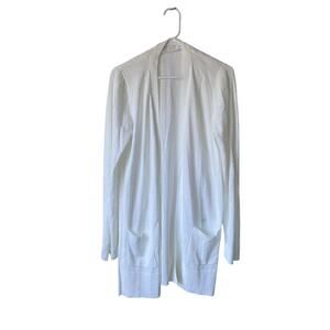 Fontabella White Open Front Longline Cardigan Sweater L Capsule Wardrobe Casual